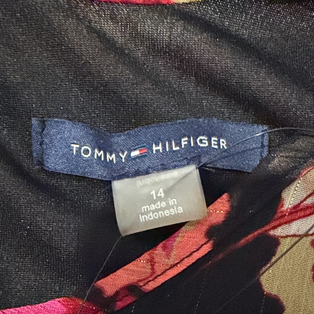 Tommy Hilfiger Black and Reddish Pink Floral Long Sleeve Dress metallic NWT - Picture 7 of 11